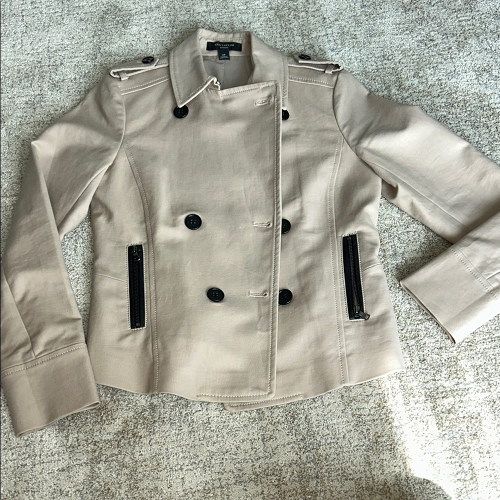 Ann Taylor Light Tan Double-Breasted Trench Coat